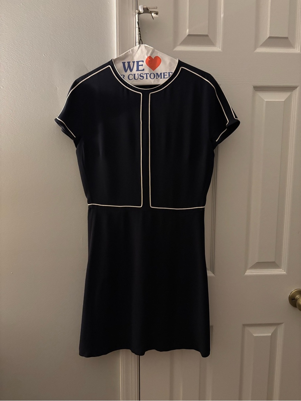 Loro Piana Navy Silk Mini Dress with White Piping
